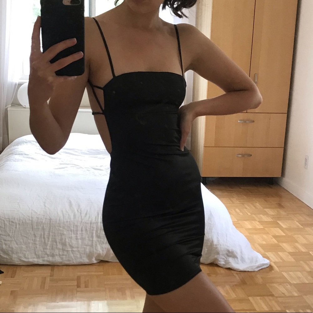 Oh Polly Black Satin Backless Mini Dress